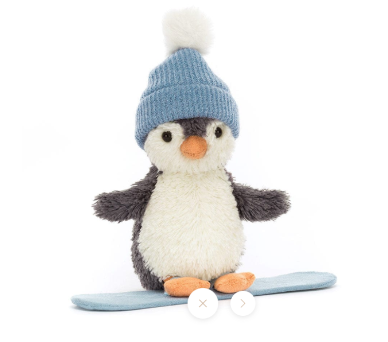 jellycat peanut penguin snowboarding